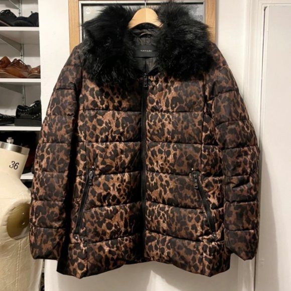 Women’s Tahari Gemma Leopard Quilted Puffer Coat. Size Large. Retail $260 - Picture 7 of 9